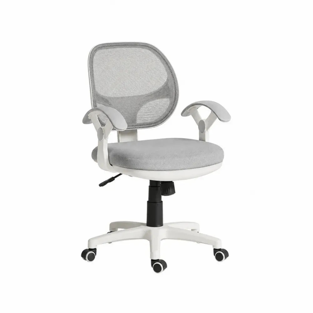 Silla de oficina giratoria ajustable en altura con respaldo de malla asiento gris base PP blanca y ruedas 60 x 60 x 95 cm