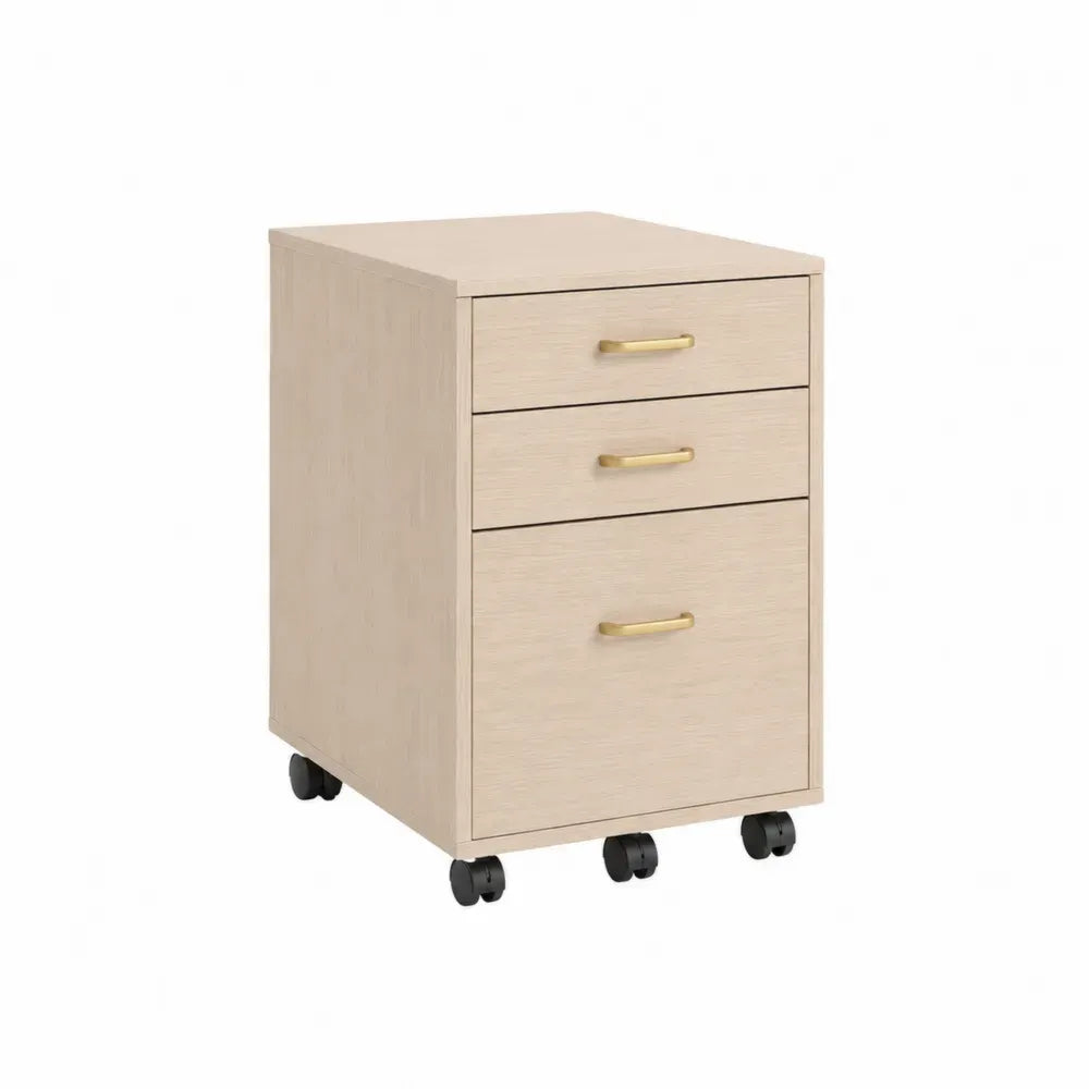 Archivador de oficina con ruedas de madera MDF color roble claro con 3 cajones estructura móvil 40 x 50 x 60 cm