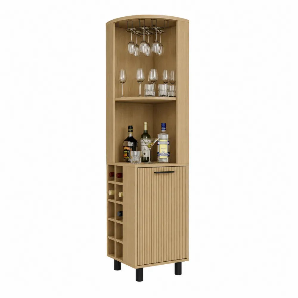 aparador de vino con botellero y copero de madera MDF acabado natural 180 cm x 50 cm x 40 cm con armario inferior y estantes
