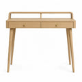 Mesa consola de MDF con chapa de madera natural dos cajones estante abierto y patas inclinadas 100 x 35 x 85 cm