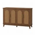aparador buffet de 4 puertas con rejilla de ratán madera MDF efecto nogal 160 cm x 40 cm x 80 cm estilo natural