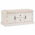 Banco de almacenamiento tapizado con cojín MDF color blanco con puertas y cajones 130 x 45 x 50 cm