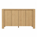 Aparador de comedor de MDF con acabado roble natural cuatro puertas y baldas interiores 160 x 40 x 80 cm