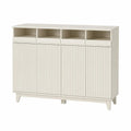 Aparador de MDF beige claro con cuatro puertas acanaladas y cuatro compartimentos superiores abiertos 140 x 40 x 85 cm