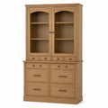 aparador buffet alto de madera natural con vitrinas y 8 cajones 120 cm x 40 cm x 180 cm estilo clásico