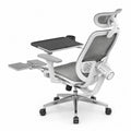 Silla de oficina ergonómica giratoria con respaldo de malla estructura PP blanca base metálica bandeja abatible y reposapiés extensible 70 x 75 x 125 cm