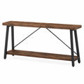 Mesa consola rectangular de MDF y metal con estante inferior estructura industrial madera natural negro 140 cm x 35 cm x 80 cm